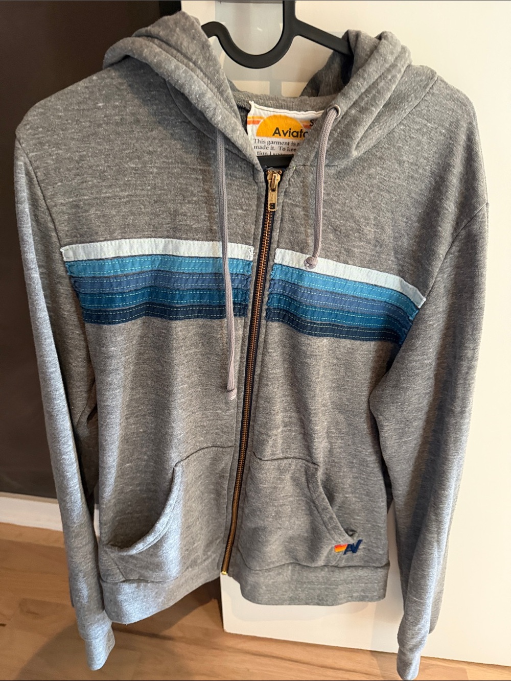 Aviator Nation Gray Hoodie with Blue Stripe Chest
